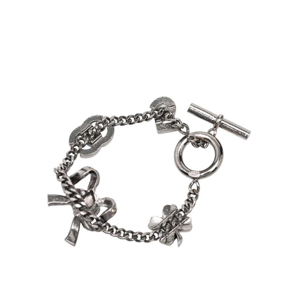 Pre-Loved Chanel Silver Plated Crystal CC No. 5 Bow Charm Bracelet - Picture 5 of 8